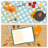 Comida del diseño y bandera planas el cocinar Fotografía de archivo libre de regalías Comida del diseño y bandera planas el cocinar Fotografía de archivo libre de regalías