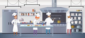 Commerciële Keuken met de Chef-kok van Beeldverhaalkarakters vector illustratie Commerciële Keuken met de Chef-kok van Beeldverhaalkarakters vector illustratie