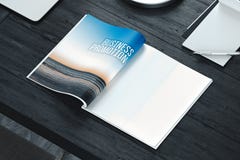 Compartimento aberto com as páginas vazias na tabela cinzenta Espaço vazio rendição 3d imagens de stock Compartimento aberto com as páginas vazias na tabela cinzenta Espaço vazio rendição 3d imagens de stock