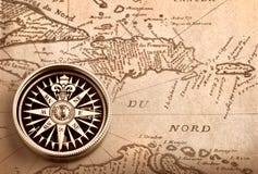 Compass On Old Map Stock Photography