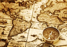 Compass On Vintage Map Stock Image Compass On Vintage Map Stock Image