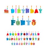Compleanno ABC fonte di festa per le cartoline Lettere e candele C illustrazione vettoriale Compleanno ABC fonte di festa per le cartoline Lettere e candele C illustrazione vettoriale