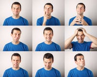 Composición del hombre joven que expresa diversas emociones imagenes de archivo Composición del hombre joven que expresa diversas emociones imagenes de archivo