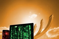 Composite image of matrix on tablet and smartphone screens vector illustration Composite image of matrix on tablet and smartphone screens vector illustration