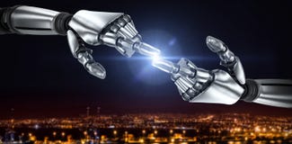 Composite image of silver robot arm pointing at something 3d stock image Composite image of silver robot arm pointing at something 3d stock image