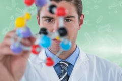 Composite image of young scientist experimenting molecule structure 3d Stock Photos Composite image of young scientist experimenting molecule structure 3d Stock Photos