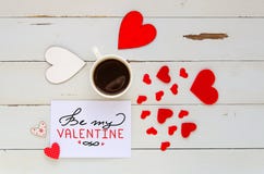 Composition aérienne de vintage de jour du ` s de St Valentine de note avec la salutation Images libres de droits