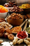 Composition with dried fruits and assorted nuts Royalty Free Stock Images Composition with dried fruits and assorted nuts Royalty Free Stock Images