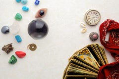 Composition of esoteric objects, used for healing and fortune-telling royalty free stock photography Composition of esoteric objects, used for healing and fortune-telling royalty free stock photography