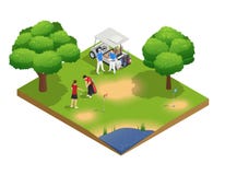 Composition isométrique en vue supérieure de terrain de golf vert illustration libre de droits Composition isométrique en vue supérieure de terrain de golf vert illustration libre de droits