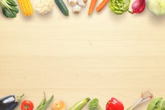 Composition Of Vegetables On A Kitchen Table. Copy Space In The Middle Royalty Free Stock Image