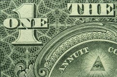 Eye and ONE and THE from a US one dollar bill. royalty free stock photography Eye and ONE and THE from a US one dollar bill. royalty free stock photography