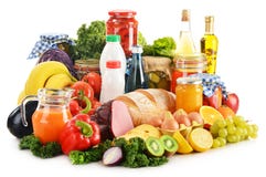 Composition With Variety Of Grocery Products On White Royalty Free Stock Images Composition With Variety Of Grocery Products On White Royalty Free Stock Images