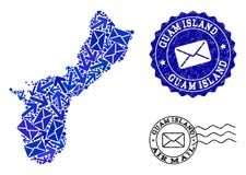 Composizione di traffico di posta della mappa di mosaico delle guarnizioni dell'isola e di emergenza del Guam illustrazione vettoriale Composizione di traffico di posta della mappa di mosaico delle guarnizioni dell'isola e di emergenza del Guam illustrazione vettoriale