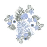 Composizione negli elementi della conchiglia Illustrazione piana della conchiglia Fotografia Stock Libera da Diritti Composizione negli elementi della conchiglia Illustrazione piana della conchiglia Fotografia Stock Libera da Diritti