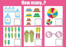 Compte du jeu éducatif d'enfants, fiche de travail d'activité d'enfants Combien d'objets apprentissage des mathématiques illustration stock Compte du jeu éducatif d'enfants, fiche de travail d'activité d'enfants Combien d'objets apprentissage des mathématiques illustration stock
