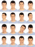 Compuesto adulto de las expresiones de la cara del hombre aislado en w Compuesto adulto de las expresiones de la cara del hombre aislado en w