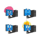 Computer emoji set. PC Smart and infected. Fire and crying. data processor Collection of situations vector illustration Computer emoji set. PC Smart and infected. Fire and crying. data processor Collection of situations vector illustration