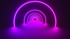 3d render of circle neon tunnel. Ultraviolet abstract background from round arcade. Computer generated a virtual reality