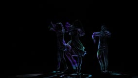 Computer graphics, neon shadows of girls dancing on black background
