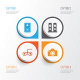 Computer Icons Set. Collection Of Camera, Loudspeakers, Audio Device And Other Elements. Also Includes Symbols Such As royalty free illustration Computer Icons Set. Collection Of Camera, Loudspeakers, Audio Device And Other Elements. Also Includes Symbols Such As royalty free illustration