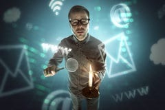 Nerd searching the internet royalty free stock photography Nerd searching the internet royalty free stock photography