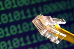 Computer Network Cable Jack Plug and Binary Data stock image Computer Network Cable Jack Plug and Binary Data stock image