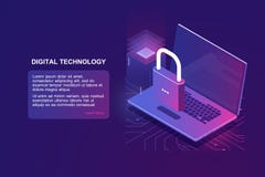 Computer portatile con la serratura, icona isometrica di sicurezza informatica, protezione dei dati, sicurezza in Internet, infor illustrazione vettoriale Computer portatile con la serratura, icona isometrica di sicurezza informatica, protezione dei dati, sicurezza in Internet, infor illustrazione vettoriale
