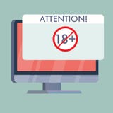 computer screen with attention adults only sign stock illustration computer screen with attention adults only sign stock illustration