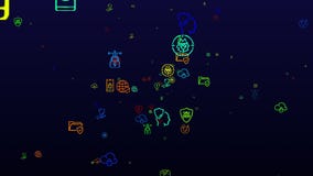 Computer Security. neon icons background. seamless pattern. loop animation. small, multicolored icons, illustrations or