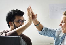 Computer technicians friends hits their palms together royalty free stock photos Computer technicians friends hits their palms together royalty free stock photos
