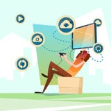 Comunicazione della rete sociale della testa dello Smart Phone delle cellule del video gioco del computer del gioco dell'uomo royalty illustrazione gratis Comunicazione della rete sociale della testa dello Smart Phone delle cellule del video gioco del computer del gioco dell'uomo royalty illustrazione gratis