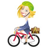 Comutação da bicicleta da equitação da mulher de negócio dos desenhos animados ilustração royalty free Comutação da bicicleta da equitação da mulher de negócio dos desenhos animados ilustração royalty free
