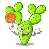 Con il cactus dell'opunzia di pallacanestro isolato sul fumetto del carattere illustrazione vettoriale Con il cactus dell'opunzia di pallacanestro isolato sul fumetto del carattere illustrazione vettoriale