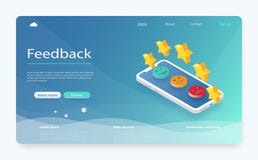Conceito da revisão do cliente Feedback, reputação e conceito da qualidade Feedback ou bandeira de avaliação do conceito ilustração royalty free Conceito da revisão do cliente Feedback, reputação e conceito da qualidade Feedback ou bandeira de avaliação do conceito ilustração royalty free