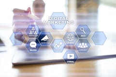 Conceito da tecnologia do mercado de Digitas Internet On-line Otimização do Search Engine SEO SMM propaganda video ilustração stock Conceito da tecnologia do mercado de Digitas Internet On-line Otimização do Search Engine SEO SMM propaganda video ilustração stock