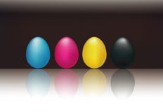 Conceito de CMYK com 3d os ovos amarelo magenta e preto cianos Fundo preto ilustração do vetor Conceito de CMYK com 3d os ovos amarelo magenta e preto cianos Fundo preto ilustração do vetor