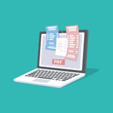 Conceito de contas de imposto das faturas pagamento em linha através do computador ou do portátil Serviço em linha do pagamento P ilustração stock Conceito de contas de imposto das faturas pagamento em linha através do computador ou do portátil Serviço em linha do pagamento P ilustração stock