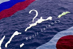 Conceito de um conflito territorial longo e de negociações entre Rússia e Japão sobre a posse das ilhas de Kuril russian ilustração stock Conceito de um conflito territorial longo e de negociações entre Rússia e Japão sobre a posse das ilhas de Kuril russian ilustração stock