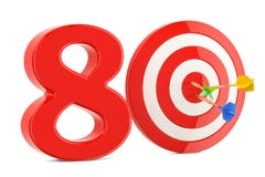 Conceito do alvo 80, do sucesso e da realização rendição 3d ilustração stock Conceito do alvo 80, do sucesso e da realização rendição 3d ilustração stock