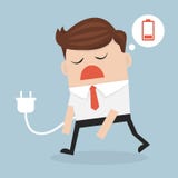 Conceito do negócio, homem de negócios que sente bateria cansado e baixa ilustração stock Conceito do negócio, homem de negócios que sente bateria cansado e baixa ilustração stock