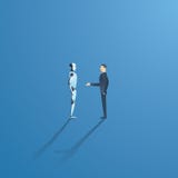 Conceito do vetor do Ai ou da inteligência artificial com aperto de mão do robô do ai com ser humano Símbolo da cooperação futura ilustração stock Conceito do vetor do Ai ou da inteligência artificial com aperto de mão do robô do ai com ser humano Símbolo da cooperação futura ilustração stock