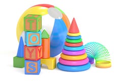 Conceito dos brinquedos das crianças, rendição 3D ilustração do vetor Conceito dos brinquedos das crianças, rendição 3D ilustração do vetor