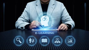 Conceito em linha dos cursos de Webinar da tecnologia do Internet da educação do ensino eletrónico imagens de stock royalty free Conceito em linha dos cursos de Webinar da tecnologia do Internet da educação do ensino eletrónico imagens de stock royalty free