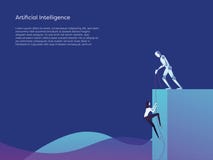 Conceito mais alto de ajuda do vetor da escalada da mulher do robô da inteligência artificial Símbolo do auxílio, da ajuda e do a ilustração royalty free Conceito mais alto de ajuda do vetor da escalada da mulher do robô da inteligência artificial Símbolo do auxílio, da ajuda e do a ilustração royalty free