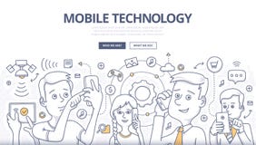 Conceito móvel da garatuja da tecnologia Conceito móvel da garatuja da tecnologia