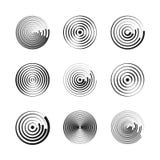 Concentric circles abstract geometric vector patterns. Circular shapes and round waves. Rings with radial lines stock illustration Concentric circles abstract geometric vector patterns. Circular shapes and round waves. Rings with radial lines stock illustration