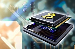 Concept Bitcoin gouden B op cpu-chip Vector Illustratie Concept Bitcoin gouden B op cpu-chip Vector Illustratie