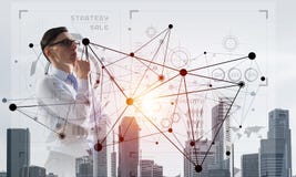 Concept of business success and control with confident boss against cityscape background royalty free stock image Concept of business success and control with confident boss against cityscape background royalty free stock image