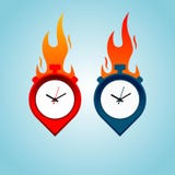 Concept chaud de logo d'endroit de temps avec le feu d'isolement sur le fond bleu illustration libre de droits Concept chaud de logo d'endroit de temps avec le feu d'isolement sur le fond bleu illustration libre de droits